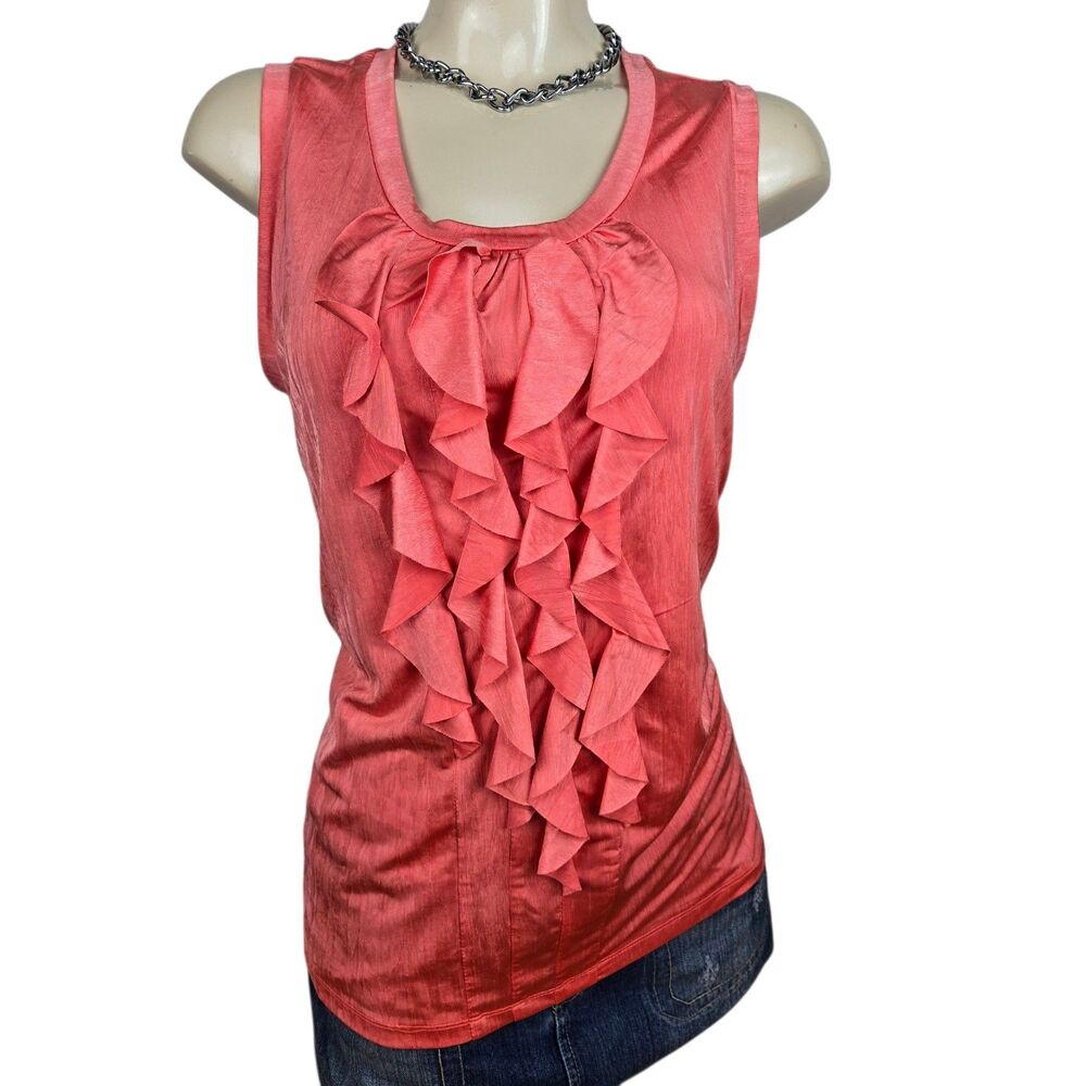 Chico's Sleeveless Layered Ruffle Front Tank Top Sz 2 L Peach Orange Fairycore